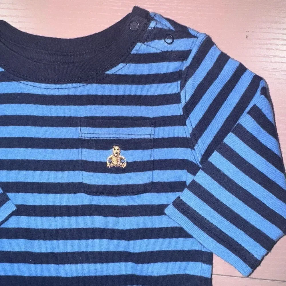 Baby Gap 0-3 Months Blue Striped Bear Onesie